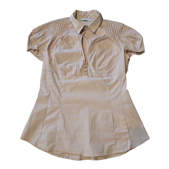 Zara Woman Tops - Zara Woman Women‎ S Blouse Tan Pintuck Puff Sleeve V-Neck Side Zip Tailored Top